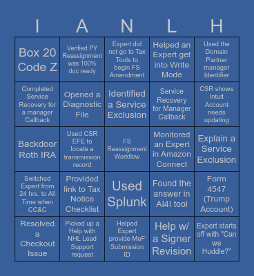 NLH Bingo Card