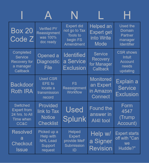 NLH Bingo Card