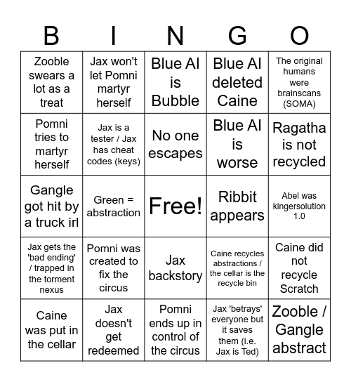 TADC Episode 9 Bingo Card