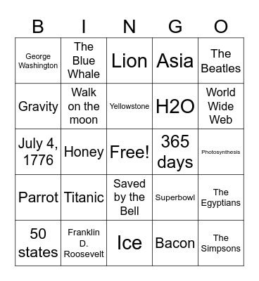Trivia Bingo Card