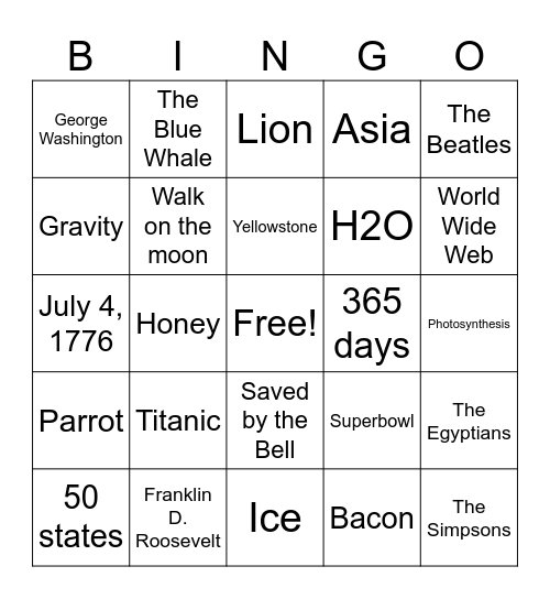 Trivia Bingo Card