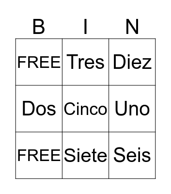 Spanish Numbers! Bingo Card