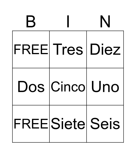 Spanish Numbers! Bingo Card