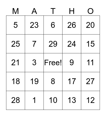 Multiplication & Division Properties of Exponents Bingo Card