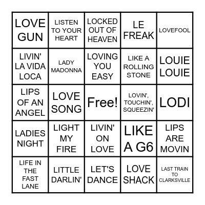 SONGS THAT START WITH L Bingo Card