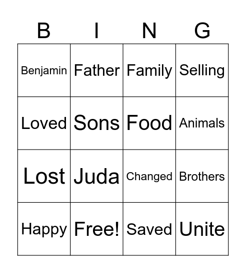 Joseph and the Famine Bingo Card