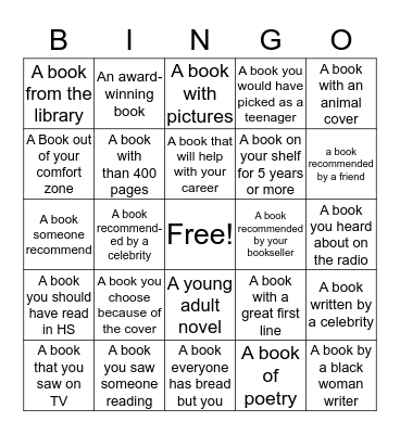 Reading Bingo  Bingo Card