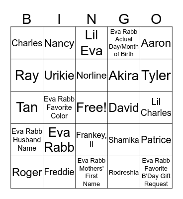 Eva P. Rabb-80th Birthday Bingo Card