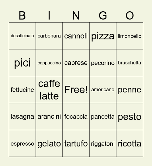 ITA CLUB BINGO Card