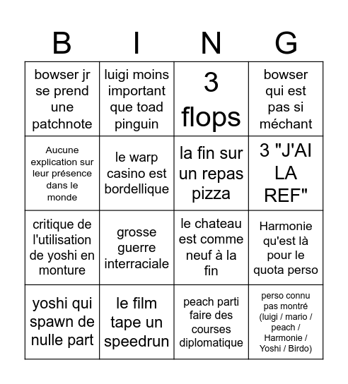 Mario galaxy le film Bingo Card