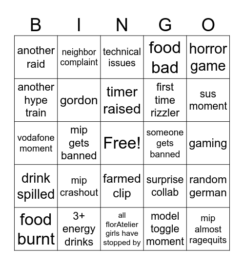 12h stream Bingo Card