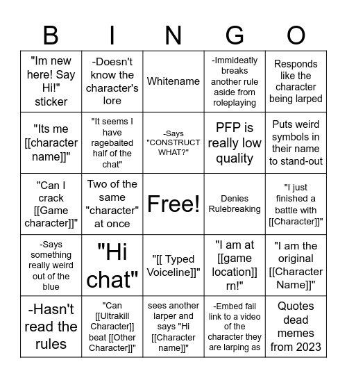 ULTRALARPER Bingo Card