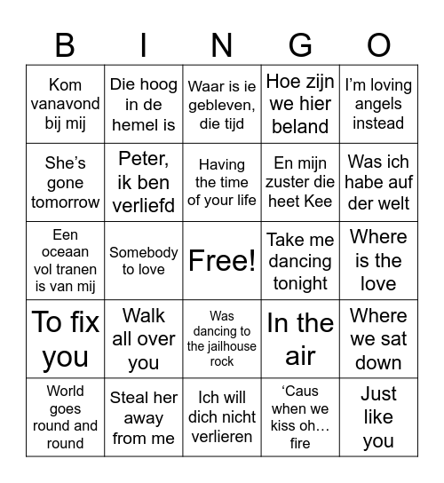 Tiny 70 jaar Bingo Card