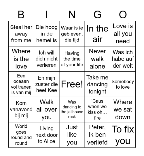 Hiep Hiep Bingo voor Tiny! Bingo Card