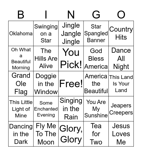 SING-AlONG BINGO Card