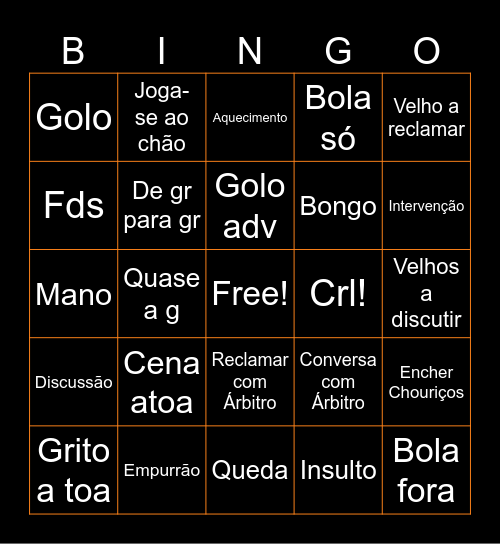Jogo futebol Bingo Card