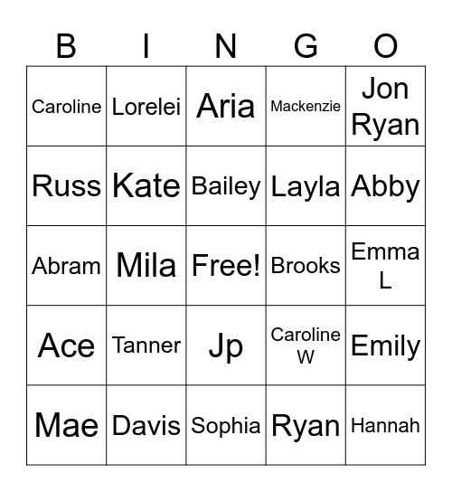 People in your class or other classes Bingo Card
