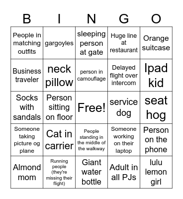 Airport Bingo Card