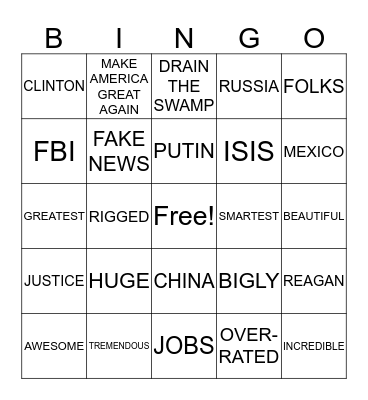 Inauguration Bingo Card