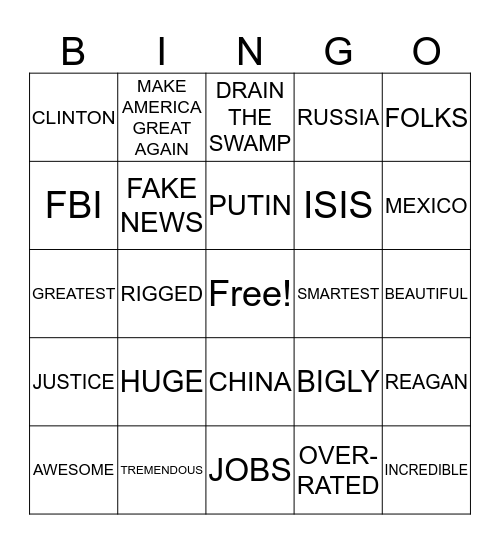 Inauguration Bingo Card