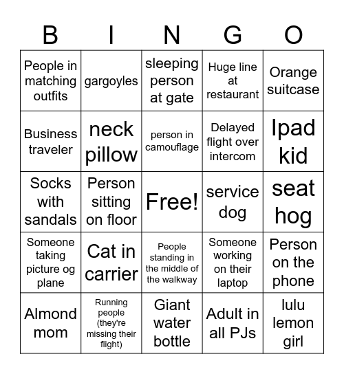 Airport Bingo Card