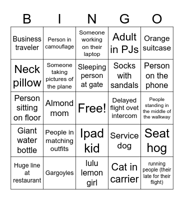 Airport Bingo Card