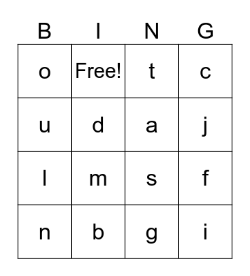 phonics Bingo Card