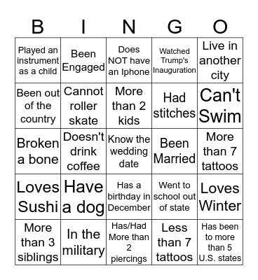 Bridal Party Ice Breaker  Bingo Card