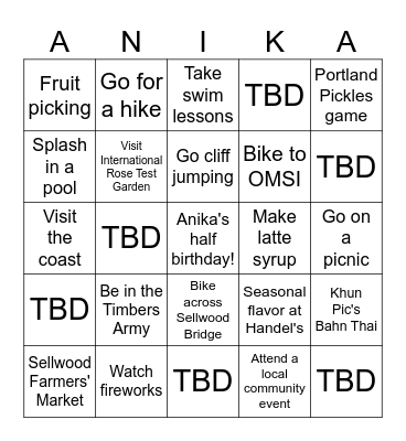 ANIKA CHAD SUMMER 2K26 Bingo Card