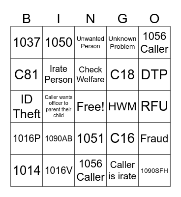 Call Taker Bingo Card