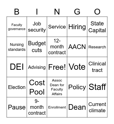 April Faculty Assembly Bingo Card