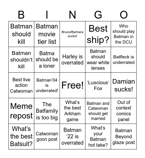 R/Batman Bingo Card