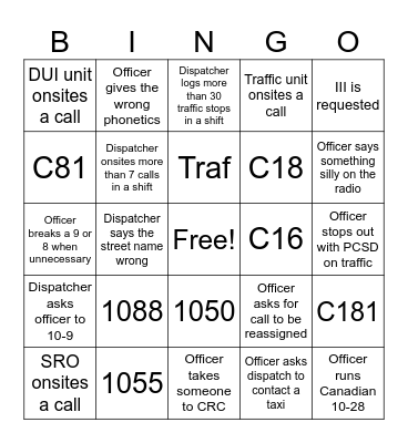 Radio Dispatcher Bingo Card