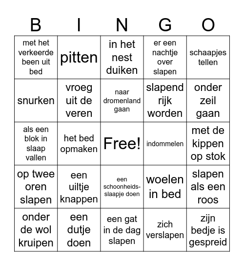 In bed! Bingo Card