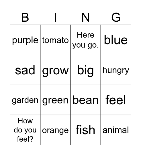 ESL  Lesson 21+ Bingo Card