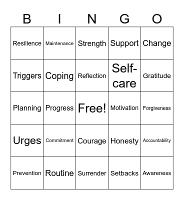 Stages of Recovery Bingo Card