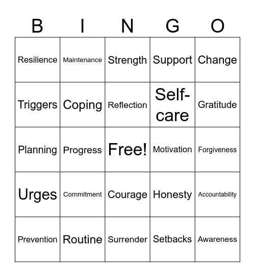 Stages of Recovery Bingo Card