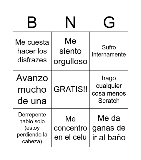 COSAS QUE HAGO EN SCRATCH Bingo Card