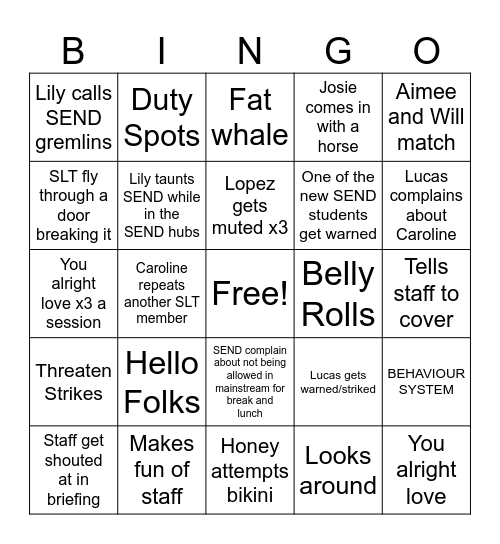 Newbridge Bingo Card