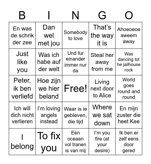 Hiep Hiep Bingo voor Tini! Bingo Card
