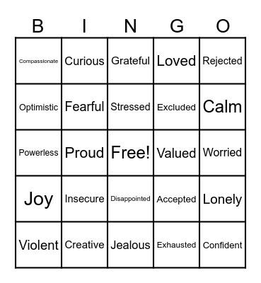 Emotions Bingo Card