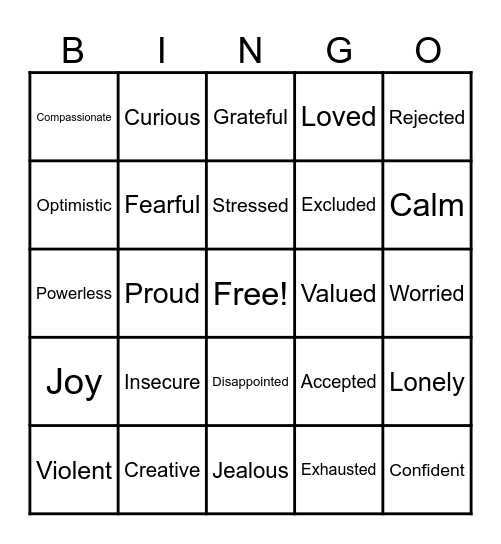Emotions Bingo Card