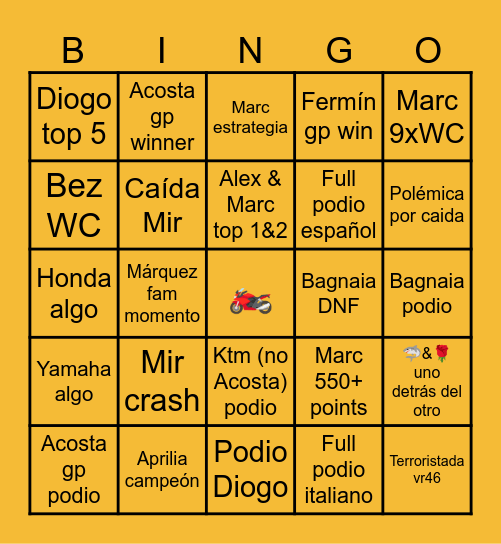 MotoGP Bingo Card