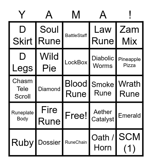 Yama Bingo Card