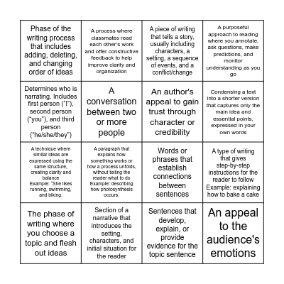 Midterm Refresher Bingo Card