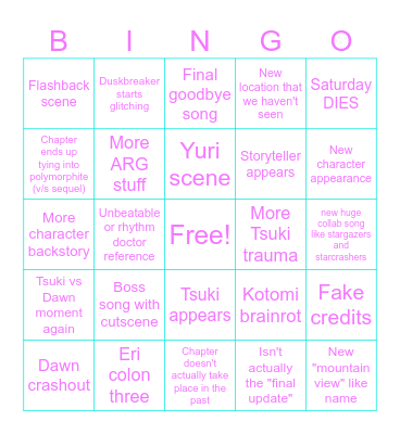 vivid/stasis chapter alpha bingo card Bingo Card
