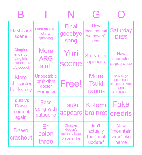 vivid/stasis chapter alpha bingo card Bingo Card