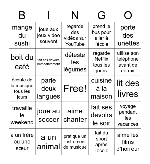 Trouve quelqu’un qui... Bingo Card