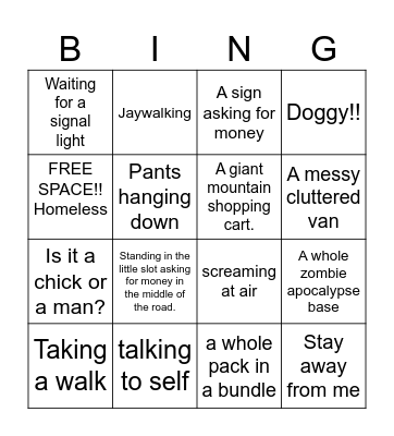 Homeless bingo Card