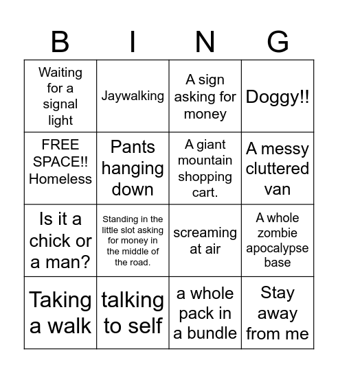 Homeless bingo Card